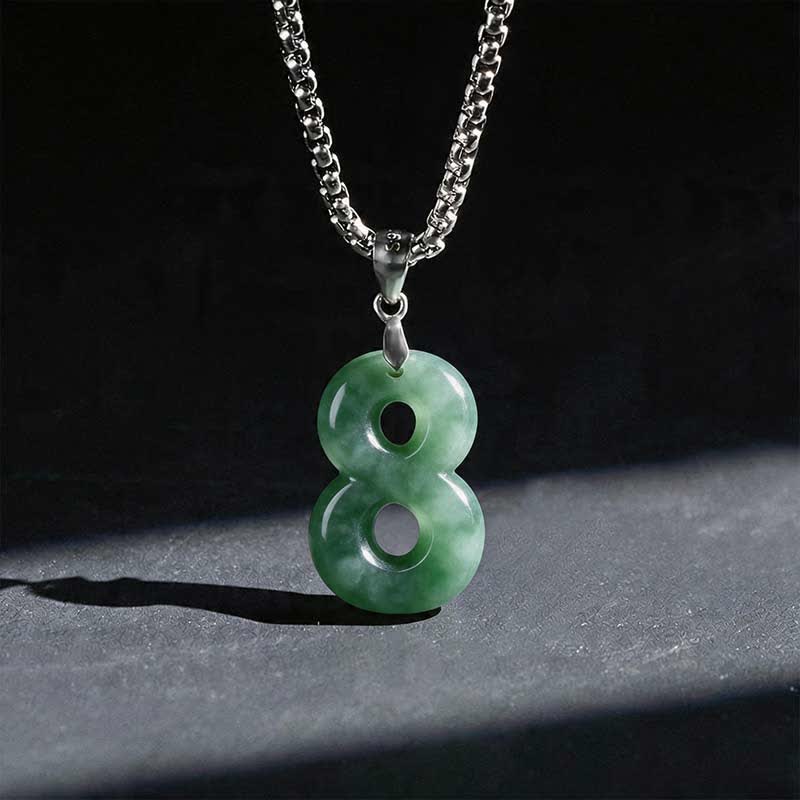 EverestArtstudios Natural 0-9 Angel Numbers Jade Titanium Steel Chain Prosperity Necklace Pendant