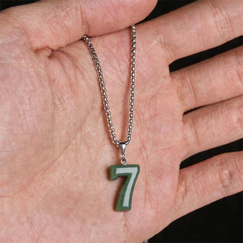 EverestArtstudios Natural 0-9 Angel Numbers Jade Titanium Steel Chain Prosperity Necklace Pendant
