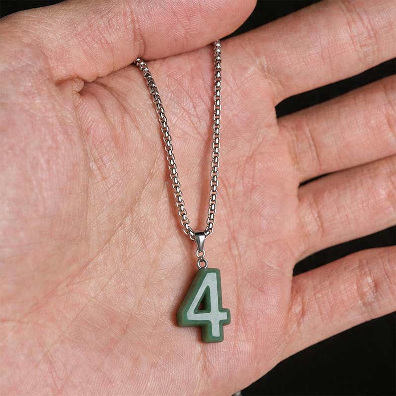 EverestArtstudios Natural 0-9 Angel Numbers Jade Titanium Steel Chain Prosperity Necklace Pendant