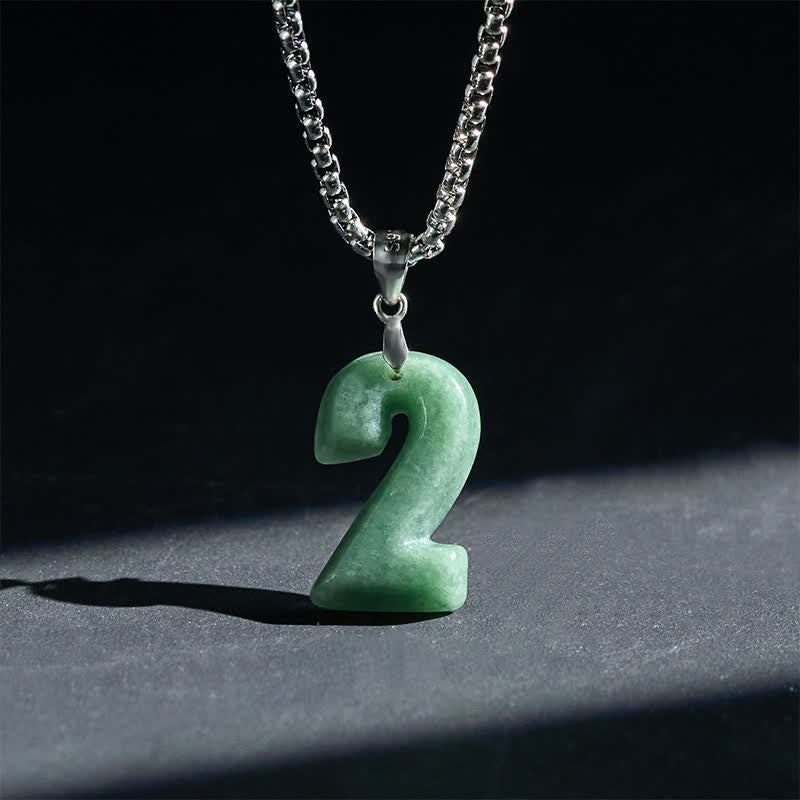 EverestArtstudios Natural 0-9 Angel Numbers Jade Titanium Steel Chain Prosperity Necklace Pendant