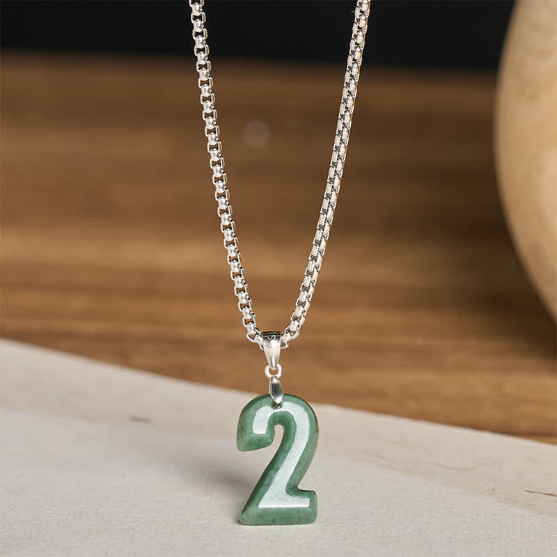EverestArtstudios Natural 0-9 Angel Numbers Jade Titanium Steel Chain Prosperity Necklace Pendant