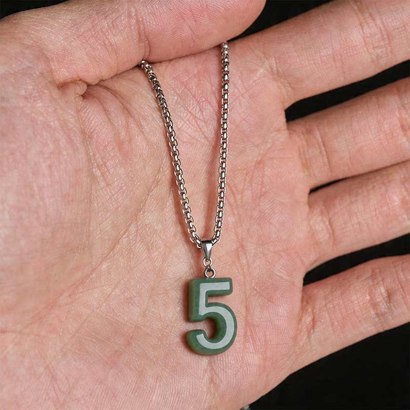 EverestArtstudios Natural 0-9 Angel Numbers Jade Titanium Steel Chain Prosperity Necklace Pendant