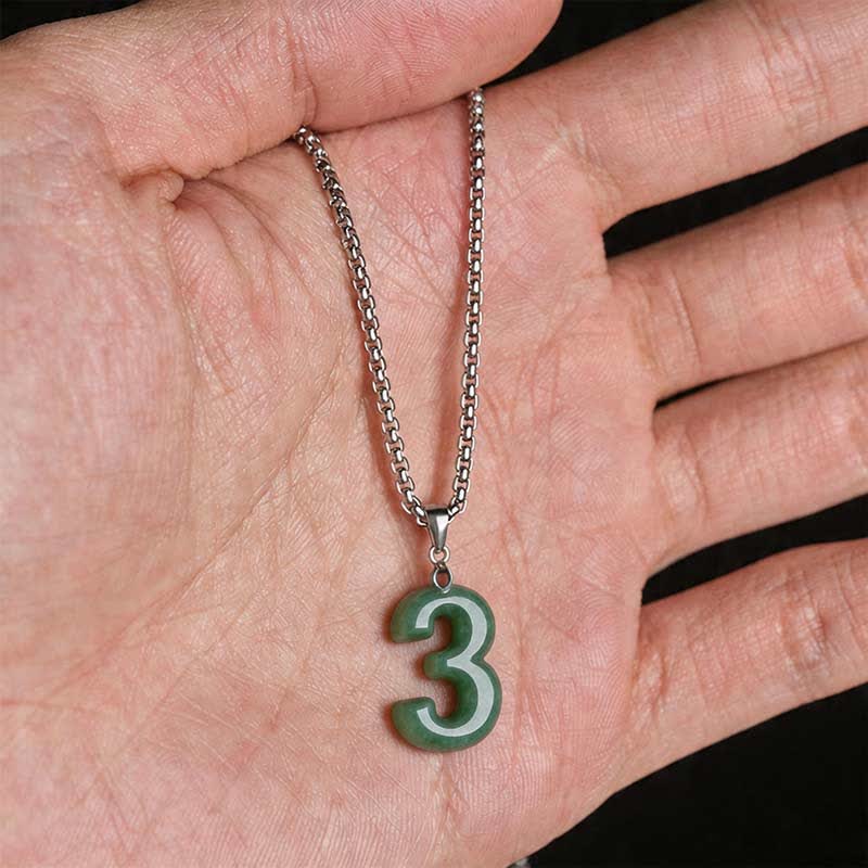 EverestArtstudios Natural 0-9 Angel Numbers Jade Titanium Steel Chain Prosperity Necklace Pendant