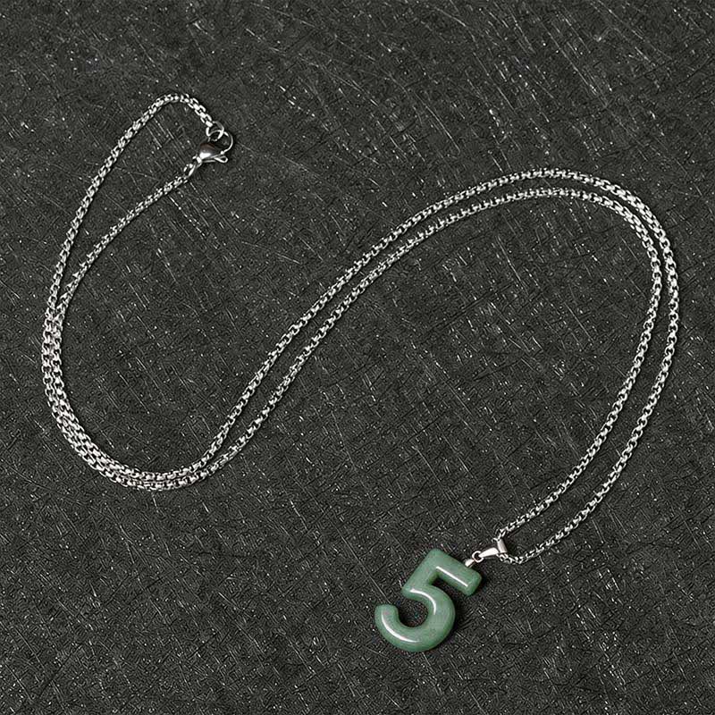 EverestArtstudios Natural 0-9 Angel Numbers Jade Titanium Steel Chain Prosperity Necklace Pendant