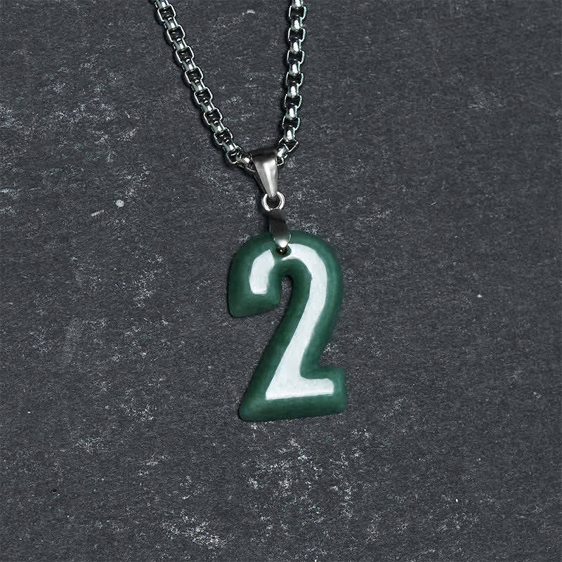EverestArtstudios Natural 0-9 Angel Numbers Jade Titanium Steel Chain Prosperity Necklace Pendant