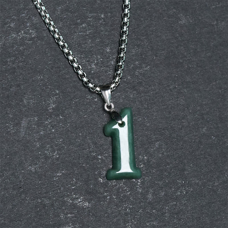 EverestArtstudios Natural 0-9 Angel Numbers Jade Titanium Steel Chain Prosperity Necklace Pendant