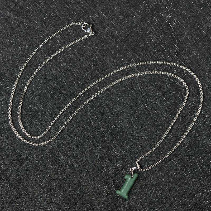 EverestArtstudios Natural 0-9 Angel Numbers Jade Titanium Steel Chain Prosperity Necklace Pendant