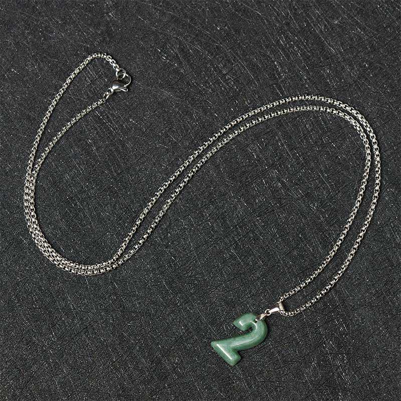 EverestArtstudios Natural 0-9 Angel Numbers Jade Titanium Steel Chain Prosperity Necklace Pendant