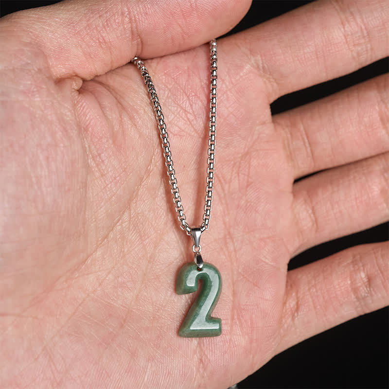 EverestArtstudios Natural 0-9 Angel Numbers Jade Titanium Steel Chain Prosperity Necklace Pendant