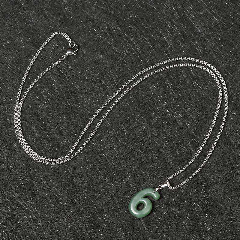EverestArtstudios Natural 0-9 Angel Numbers Jade Titanium Steel Chain Prosperity Necklace Pendant