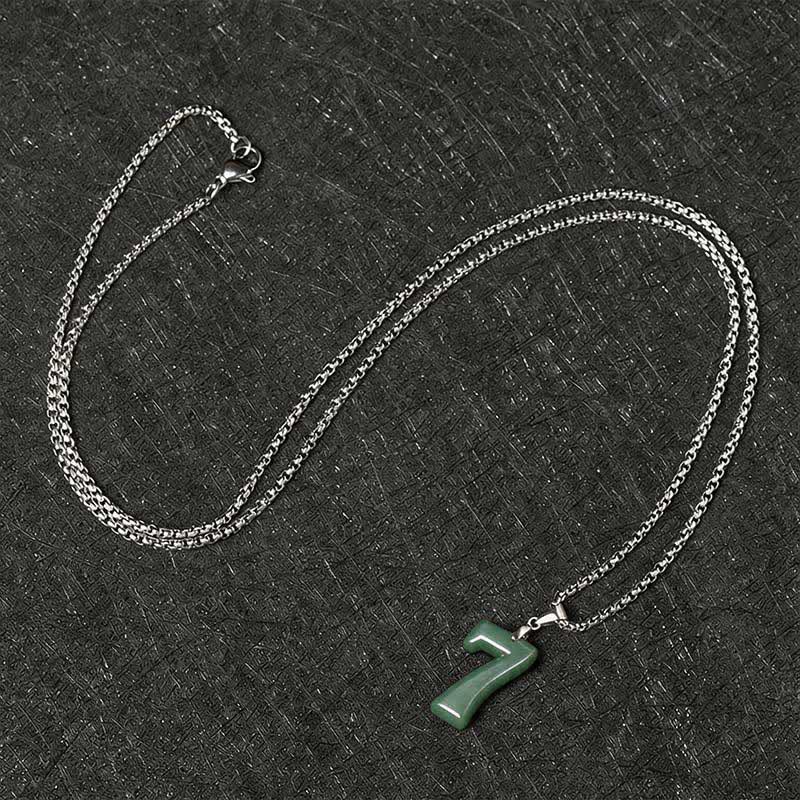 EverestArtstudios Natural 0-9 Angel Numbers Jade Titanium Steel Chain Prosperity Necklace Pendant