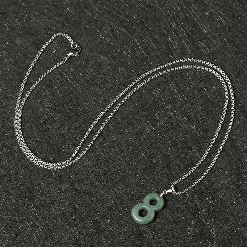 EverestArtstudios Natural 0-9 Angel Numbers Jade Titanium Steel Chain Prosperity Necklace Pendant