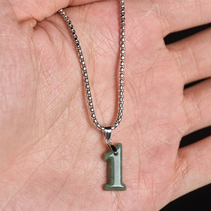 EverestArtstudios Natural 0-9 Angel Numbers Jade Titanium Steel Chain Prosperity Necklace Pendant