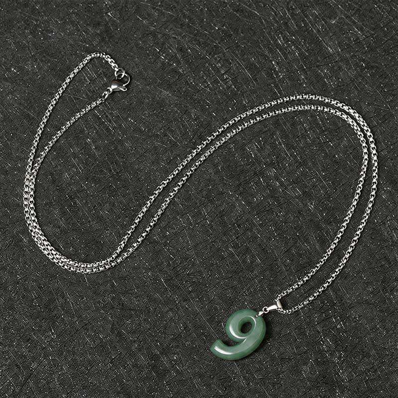 EverestArtstudios Natural 0-9 Angel Numbers Jade Titanium Steel Chain Prosperity Necklace Pendant