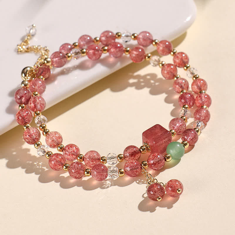 Buddha Stones Natural Strawberry Quartz Double Wrap Crystal Healing Bracelet