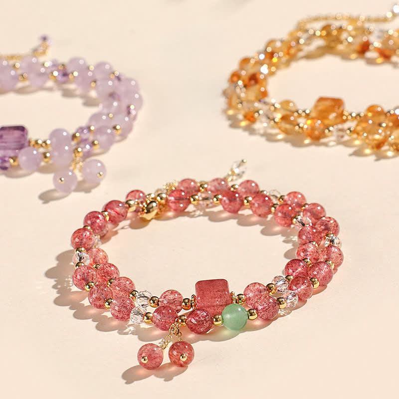Buddha Stones Natural Strawberry Quartz Double Wrap Crystal Healing Bracelet
