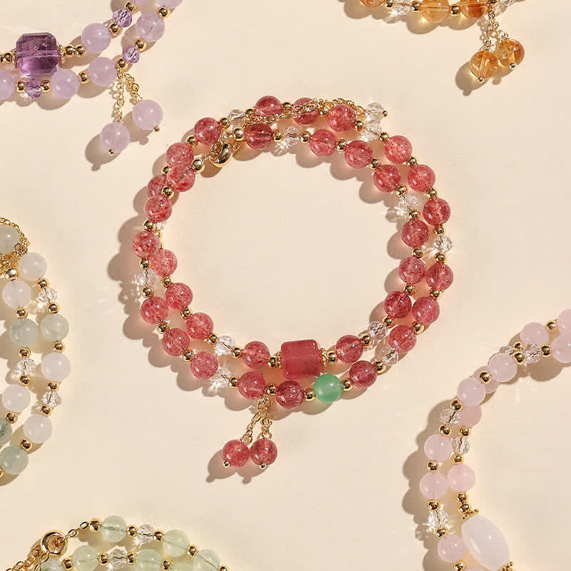 Buddha Stones Natural Strawberry Quartz Double Wrap Crystal Healing Bracelet