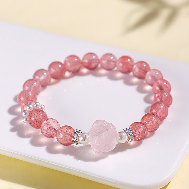 Buddha Stones Strawberry Quartz Rose Beaded Love Bracelet