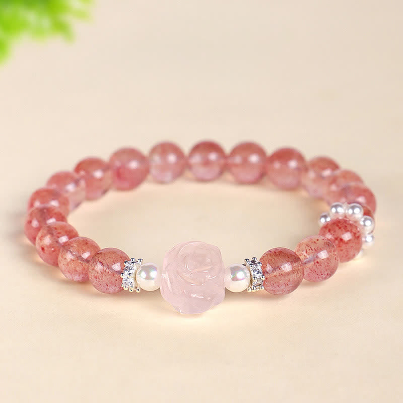 Buddha Stones Strawberry Quartz Rose Beaded Love Bracelet