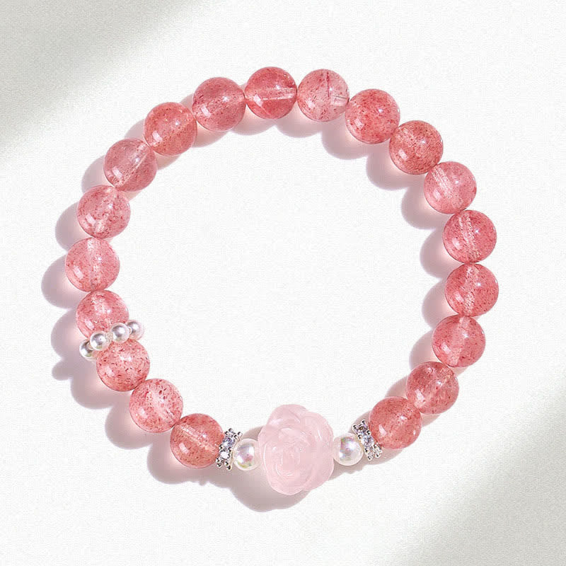 Buddha Stones Strawberry Quartz Rose Beaded Love Bracelet