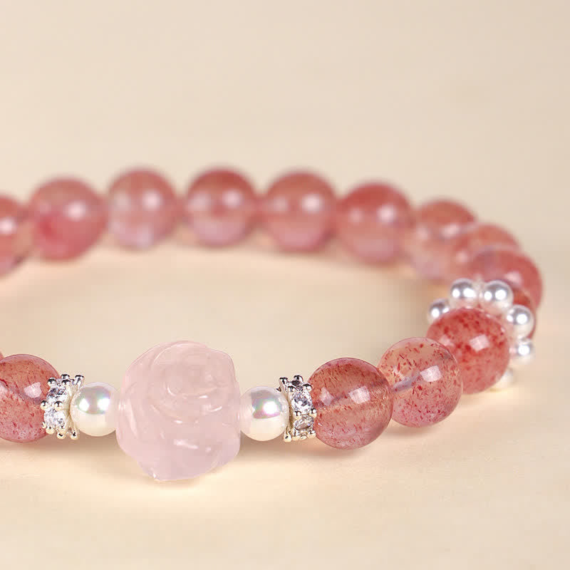 Buddha Stones Strawberry Quartz Rose Beaded Love Bracelet