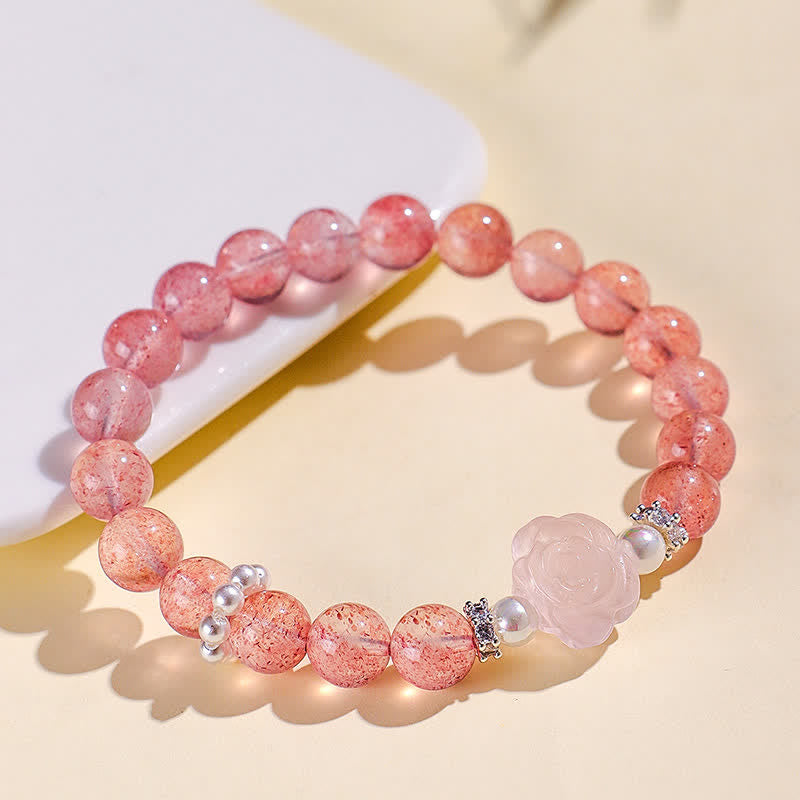 Buddha Stones Strawberry Quartz Rose Beaded Love Bracelet