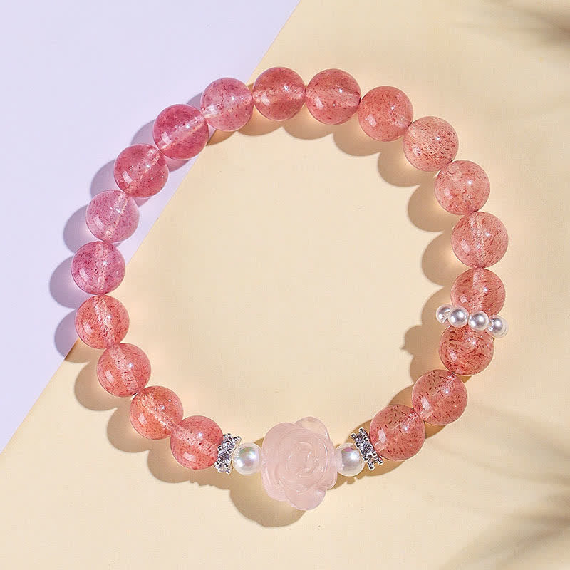 Buddha Stones Strawberry Quartz Rose Beaded Love Bracelet