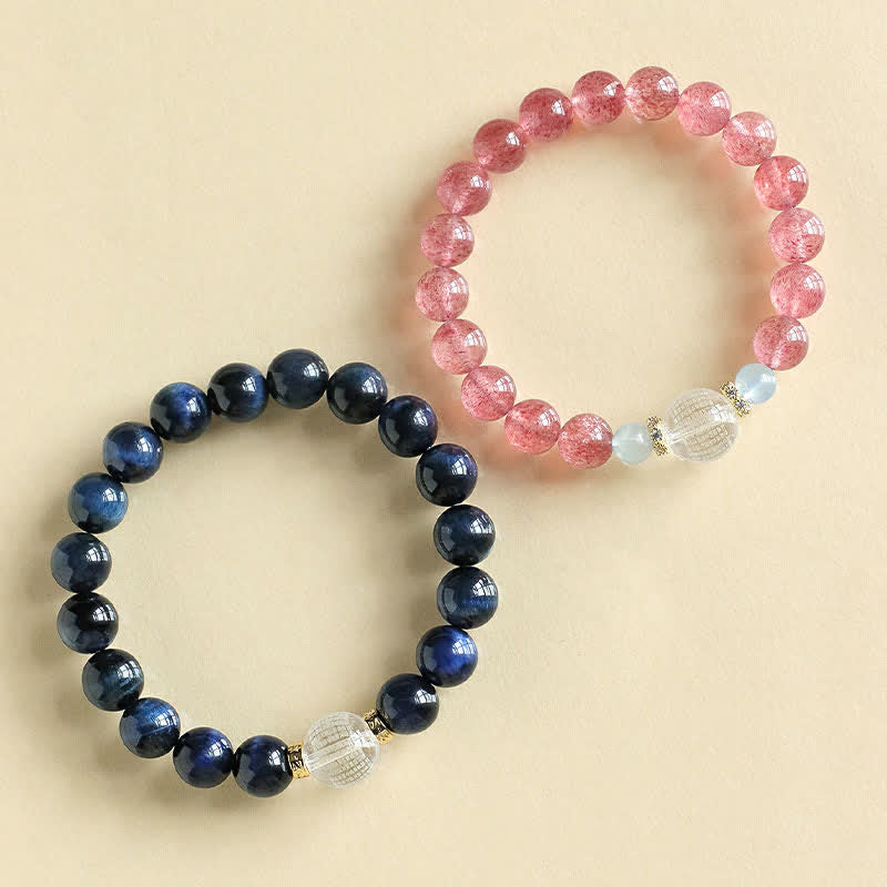 Buddha Stones Strawberry Quartz Blue Tiger Eye Positive Bracelet