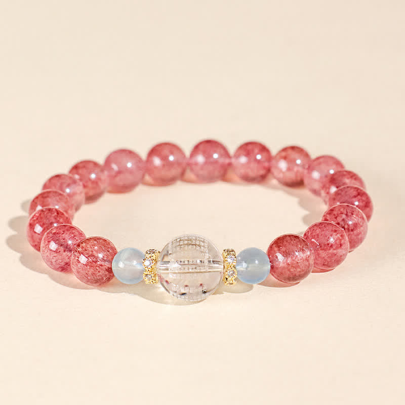 Buddha Stones Strawberry Quartz Blue Tiger Eye Positive Bracelet