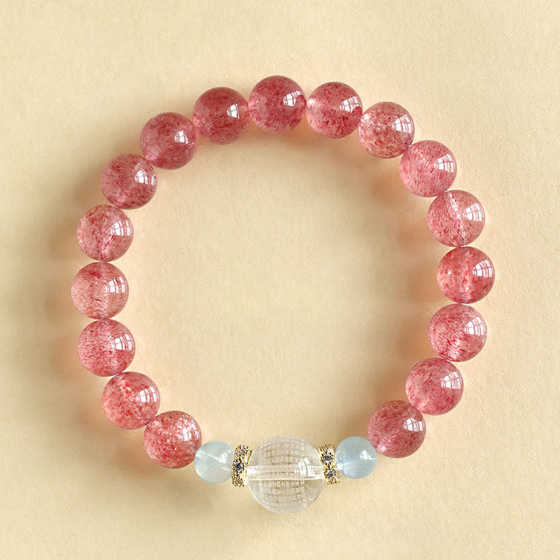 Buddha Stones Strawberry Quartz Blue Tiger Eye Positive Bracelet