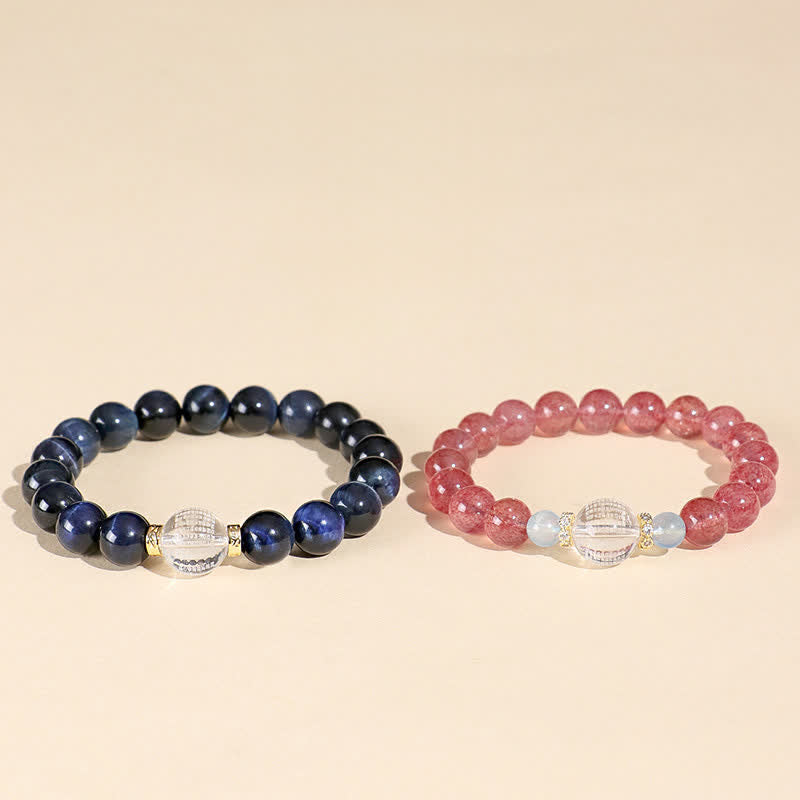 Buddha Stones Strawberry Quartz Blue Tiger Eye Positive Bracelet