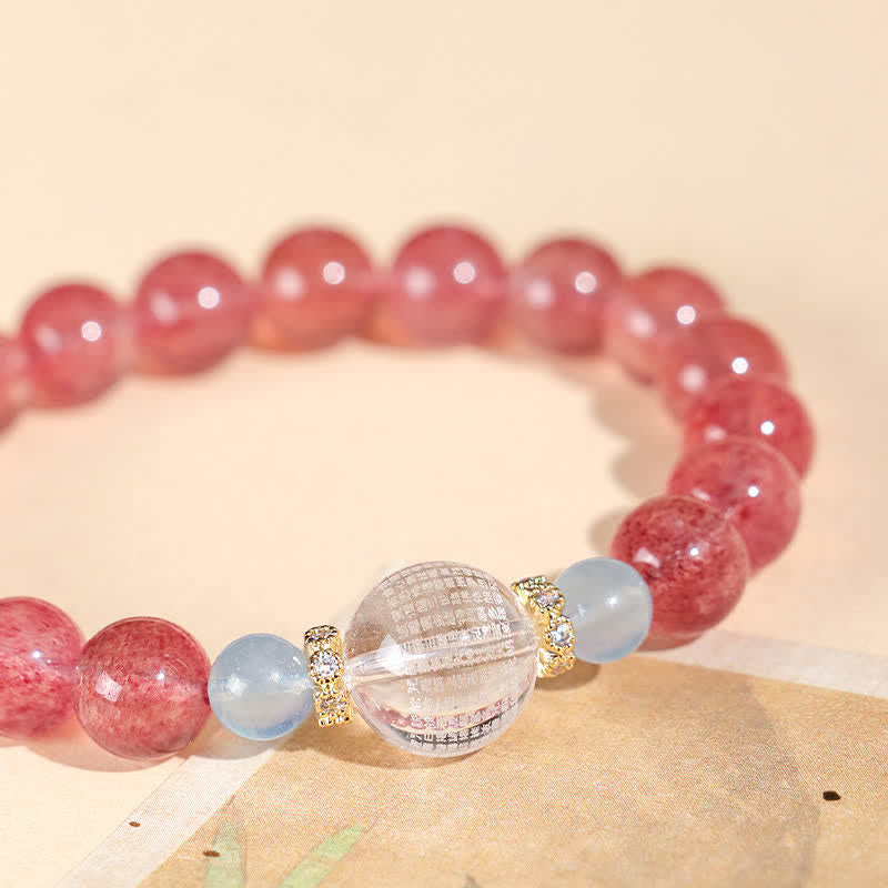 Buddha Stones Strawberry Quartz Blue Tiger Eye Positive Bracelet