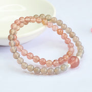 Buddha Stones Strawberry Quartz Gray Agate Double Wrap Positive Bracelet