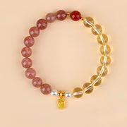 Buddha Stones Strawberry Quartz Citrine Five Elements Fu Character Luck Bracelet
