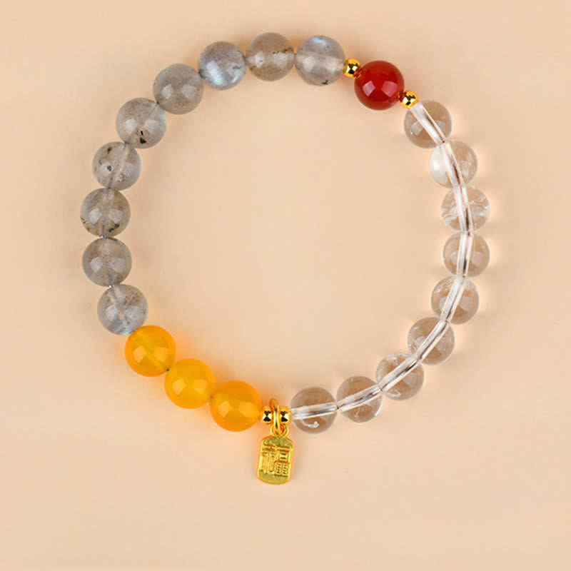 Buddha Stones Strawberry Quartz Citrine Five Elements Fu Character Luck Bracelet