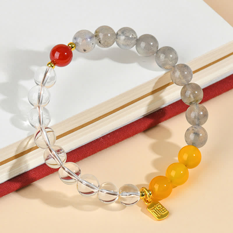 Buddha Stones Strawberry Quartz Citrine Five Elements Fu Character Luck Bracelet