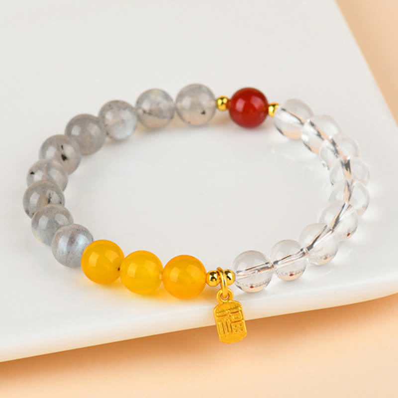 Buddha Stones Strawberry Quartz Citrine Five Elements Fu Character Luck Bracelet