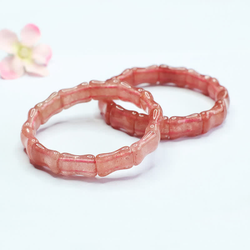 Buddha Stones Strawberry Quartz Bamboo Positive Bracelet