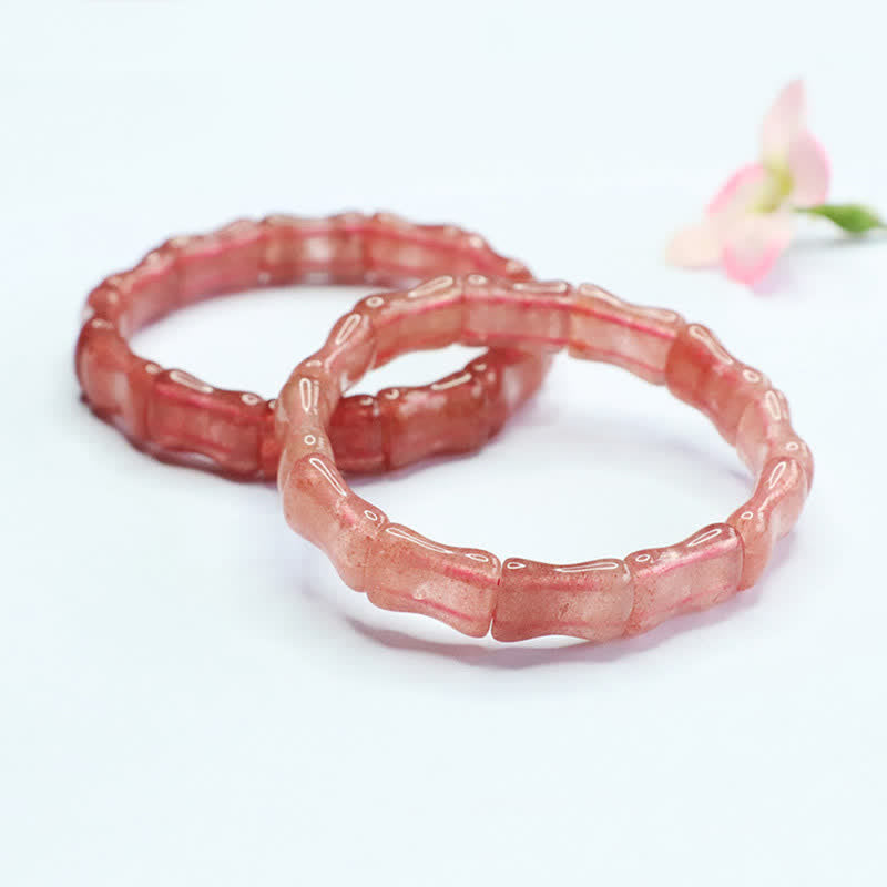Buddha Stones Strawberry Quartz Bamboo Positive Bracelet