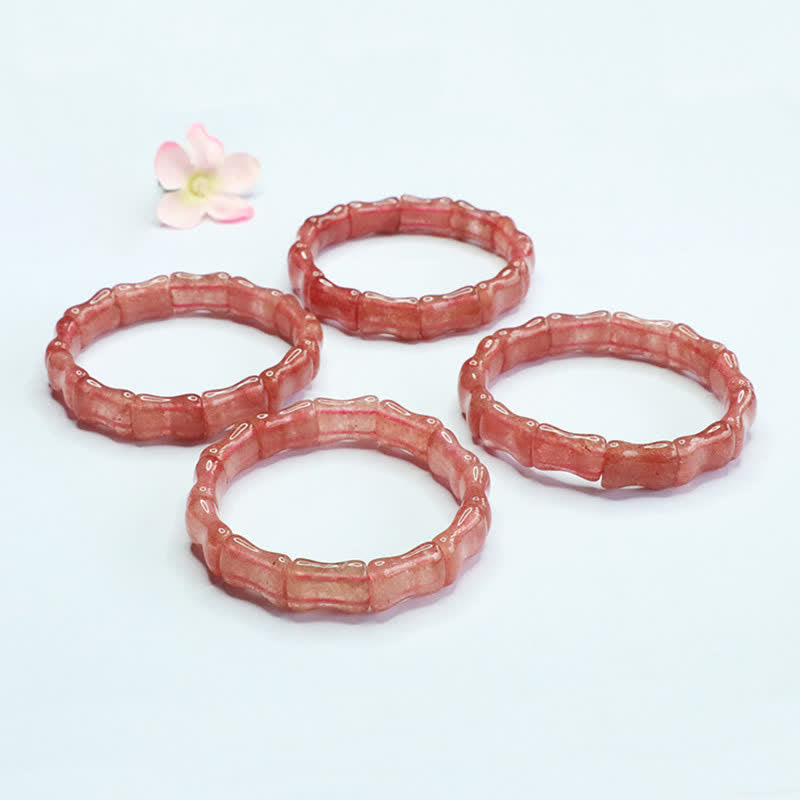 Buddha Stones Strawberry Quartz Bamboo Positive Bracelet