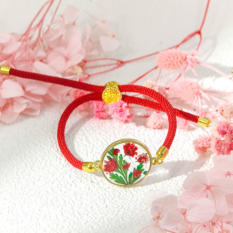 Buddha Stones Resin Handmade Birth Flower Adjustable Braided Rope Bracelet