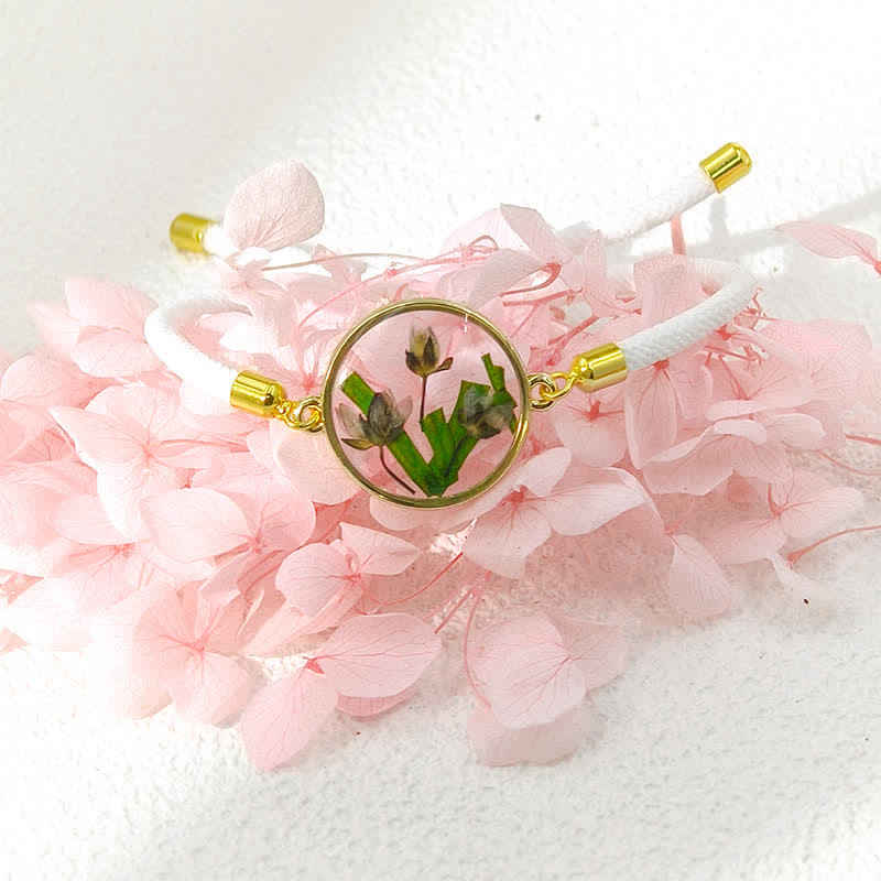 Buddha Stones Resin Handmade Birth Flower Adjustable Braided Rope Bracelet