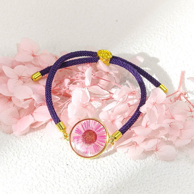 Buddha Stones Resin Handmade Birth Flower Adjustable Braided Rope Bracelet