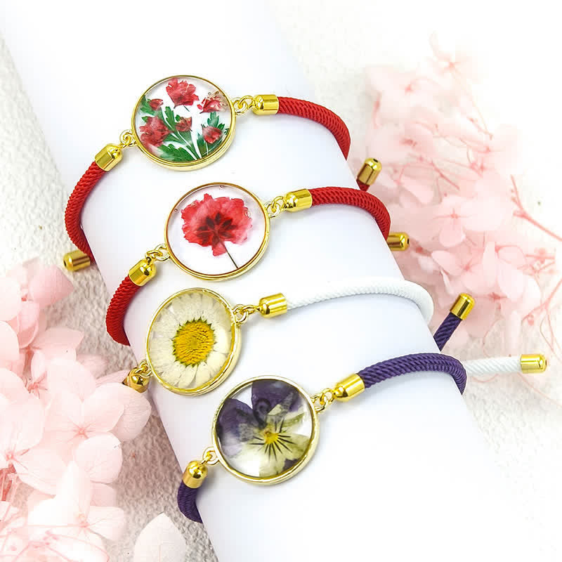 Buddha Stones Resin Handmade Birth Flower Adjustable Braided Rope Bracelet