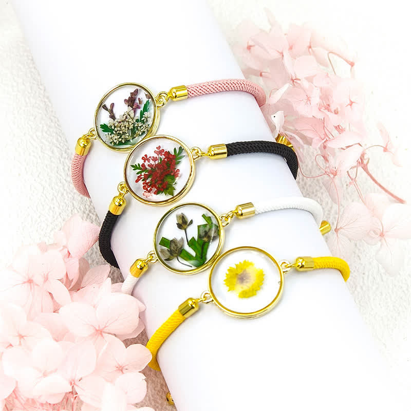 Buddha Stones Resin Handmade Birth Flower Adjustable Braided Rope Bracelet