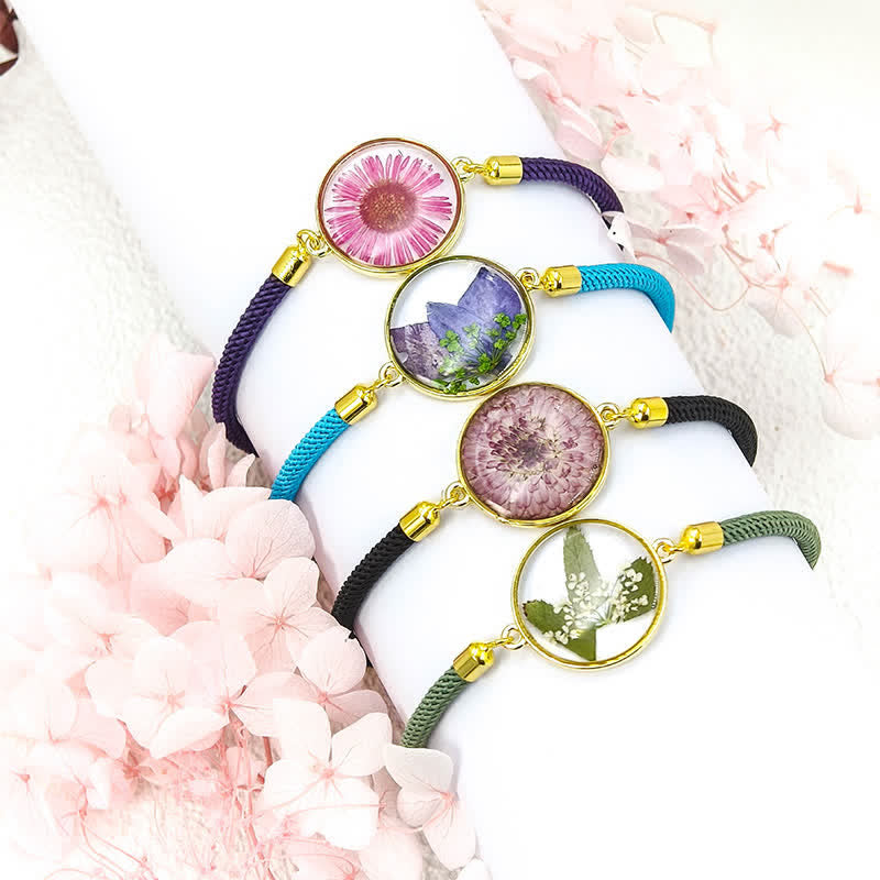 Buddha Stones Resin Handmade Birth Flower Adjustable Braided Rope Bracelet