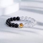Buddha Stones Clear Quartz Black Obsidian Protection Bracelet