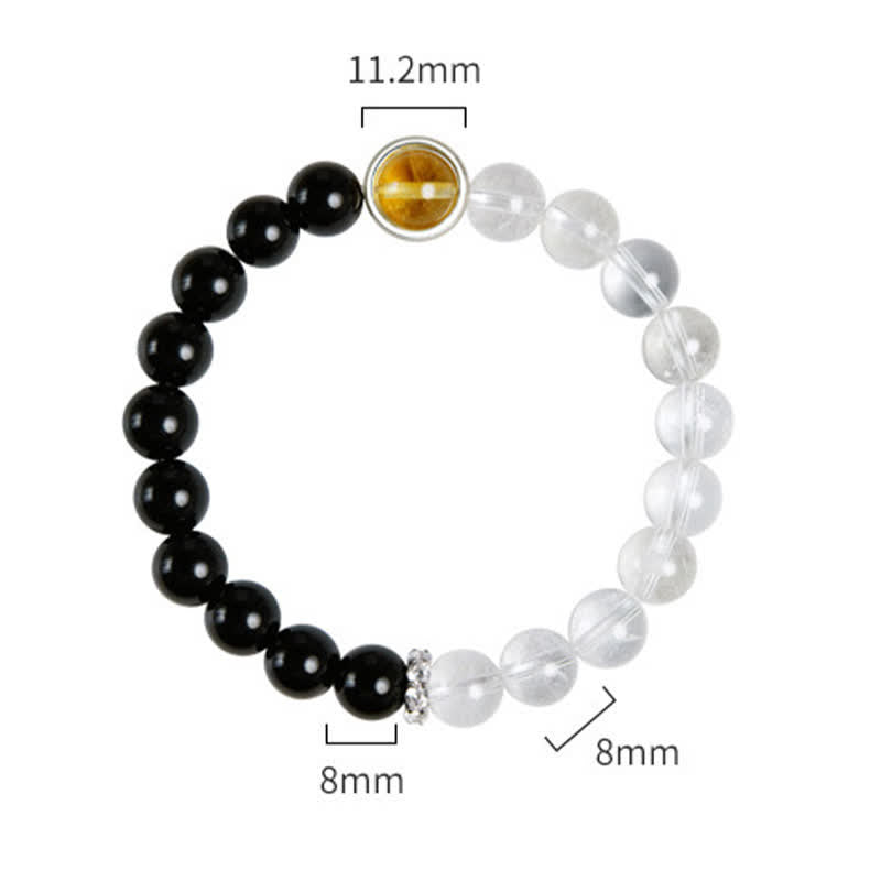 Buddha Stones Clear Quartz Black Obsidian Protection Bracelet