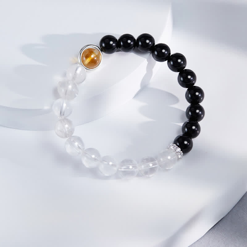 Buddha Stones Clear Quartz Black Obsidian Protection Bracelet