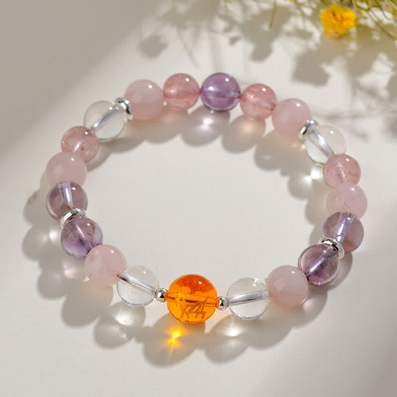 Buddha Stones Natural Crystals Silver Sheen Obsidian Chinese Zodiac Protection Bracelet